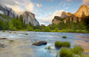 Valley View - Parque Nacional de Yosemite - Este  o modo de exibio clssico ao longo do rio, perto da entrada para o vale. Mesmo que haja um agradvel parque de estacionamento a apenas 100 metros de distncia de onde eu definir o trip, no havia outra pessoa em vista do sol durante quase este momento. Eu no sei porqu. Provavelmente porque estava chovendo e at mesmo nevando acima de 6.000 metros de altitude, at cerca de 20 minutos antes que eu fiz esta imagem. Foi olhando quase impossvel, mas eu podia ver as aberturas nas nuvens em desenvolvimento. E este ponto pareceu ter a melhor chance para a melhor luz. Eu tinha outros planos para o pr do sol, mas a luz estava ruim l. Tudo no quadro parecia vivo, da rocha e da grama em frente, para as corredeiras no meio,  luz do El Capitan e Valls Bridalveil.